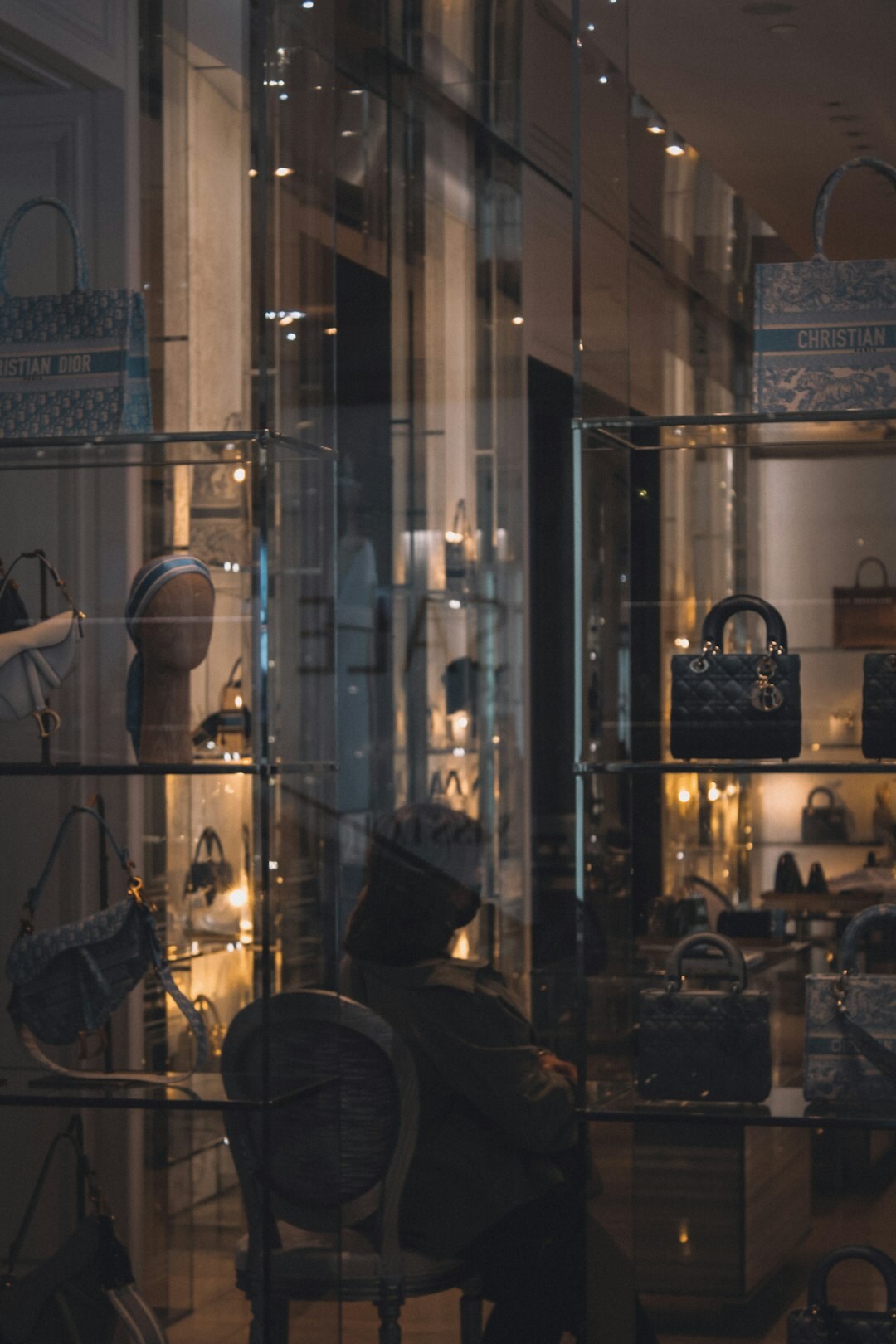 Elegant boutique interior with glass display cases